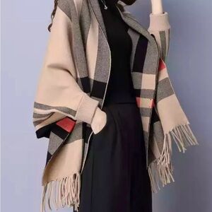 Chic Plaid Fringe Shawl/Poncho